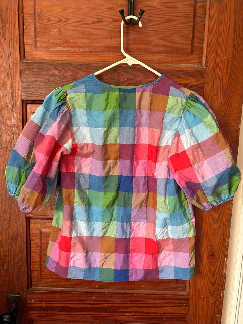 Kate Spade Madras Sleeve Puff Top Size XS